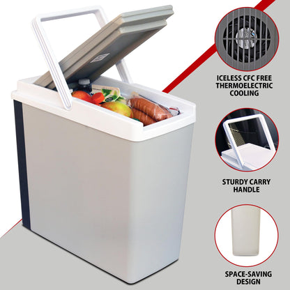 Koolatron Electric Portable Cooler Plug in 12V Car Cooler/Warmer, 18 qt (17 L), No Ice Thermo Electric Portable Fridge for Camping, Travel Road Trips Trucking with 12 Volt DC Power Cord, Gray/White.