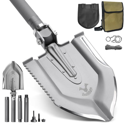 Zune Lotoo Tactical Shovel Survival Kit, 18 in 1 Compact Camping Shovel Folding Multitool High-Carbon Steel for Lightweight Hiking Survivalist Emergency with Bag