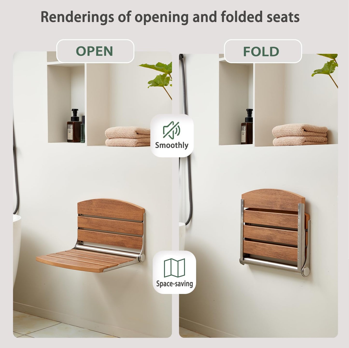 17.5" Folding Shower Seat Wall Mounted,Foldable Shower Bench,Fold Down Shower Seat,Folding Shower Seat Bench,Wall Mount Shower Seat Bench Chair (Teak)