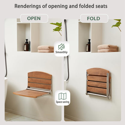 17.5" Folding Shower Seat Wall Mounted,Foldable Shower Bench,Fold Down Shower Seat,Folding Shower Seat Bench,Wall Mount Shower Seat Bench Chair (Teak)