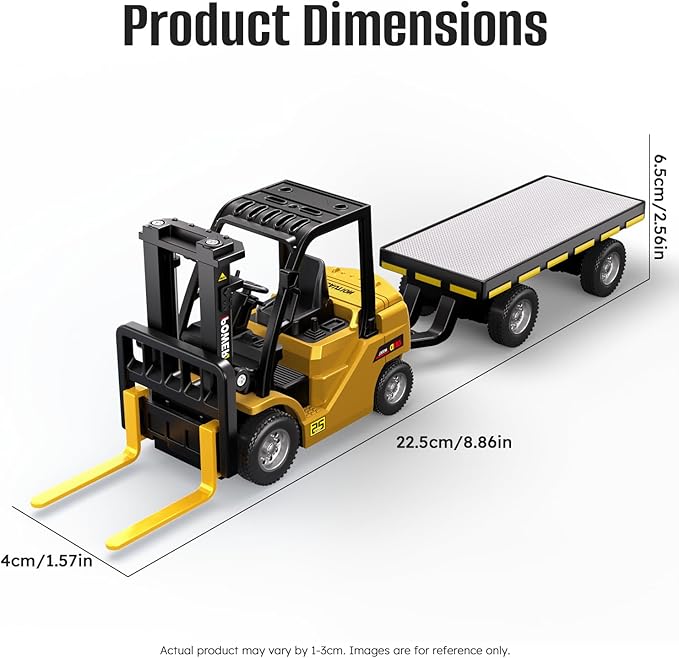 1/64 Full Proportional RC Forklift Toy10 Channel 2 Mode Mini Remote Control Forklift Truck with Flatbed Tow Truck 3 in 1 Transformable Lift Fork &amp Hook &amp Trailer with Lights &amp Sounds for