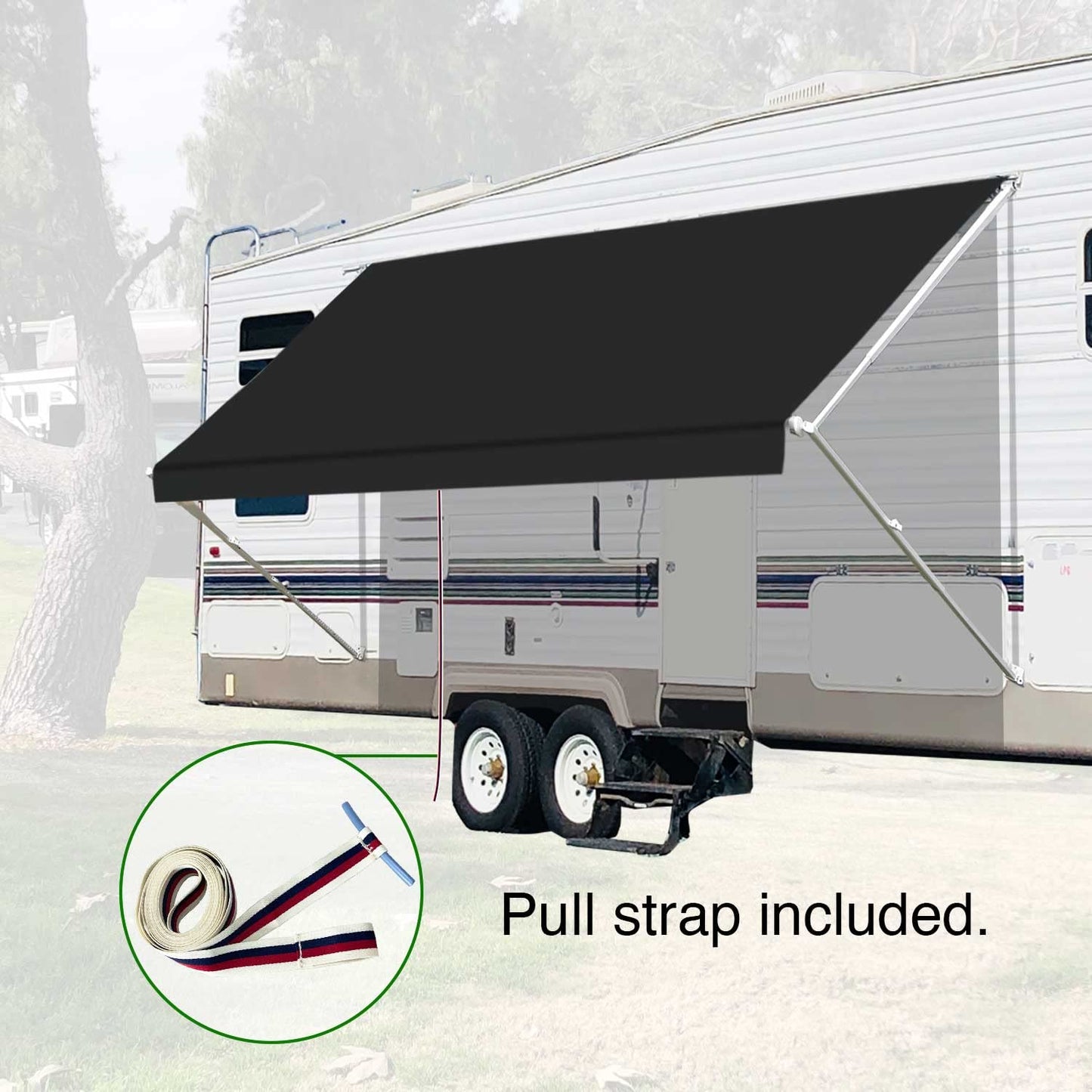 Leaveshade RV Awning Fabric Replacement Camper Trailer Awning Fabric Super Heavy Vinyl Coated Polyester 16'3''(Fit for 17' Awning)-Solid Black