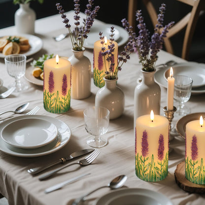 Lasumora Lavender LED Candles with 6H Timer, flameless Candles with Flickering Flame, Waxy Pillar 2 Pack Flickering Unscented Home Holiday Decoration (3 inches x 6.5 inches)