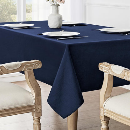Veblandy Rectangle Tablecloth Waterproof 60x84 inch Linen Textured Table Cloth Stain and Wrinkle Resistant Washable, Decorative Fabric Table Cover for Dining, Party and Camping, Navy Blue