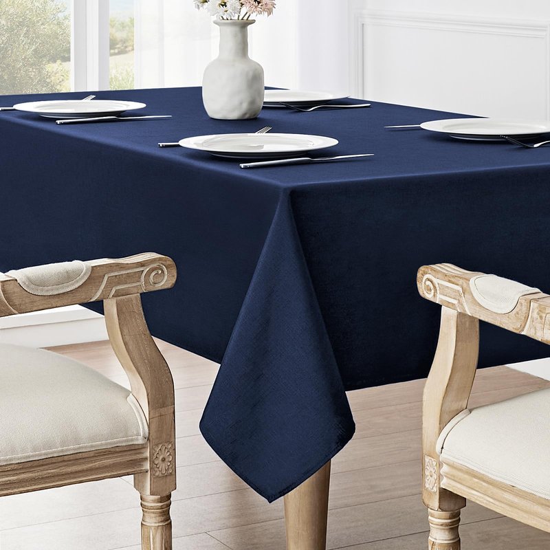 Veblandy 2 Pack Rectangle Tablecloth, 60x120 inch, Water Resistant Wrinkle Free Linen Textured Table Cloth Washable, Decorative Fabric Table Cover for Dining, Party and Camping, Navy Blue