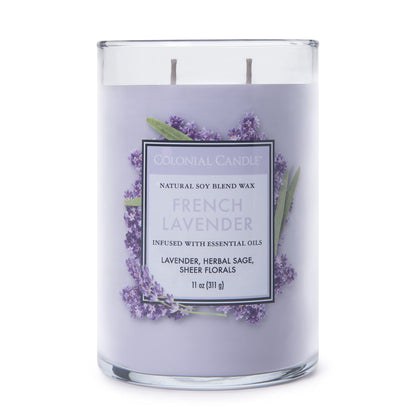 Colonial Candle French Lavender Scented Jar Candle, Classic Cylinders Collection, 2 Wick, Purple, 11 oz - Up to 80 Hours Burn