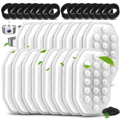 8 Pack Replacement Filters & 8 Pack Pre-Filter Sponges Set for 3.2L/108oz Pet Cat Water Fountain, Pet Fountain Filter Replacement (16 Filters & 16 Sponges)