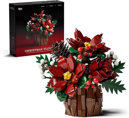Nifeliz Poinsettia Flowers Building Set Artificial Poinsettia Floral Arrangement for Adults Tabletop Flower Decor for Home or Desk Display (767 PCS NF10347)