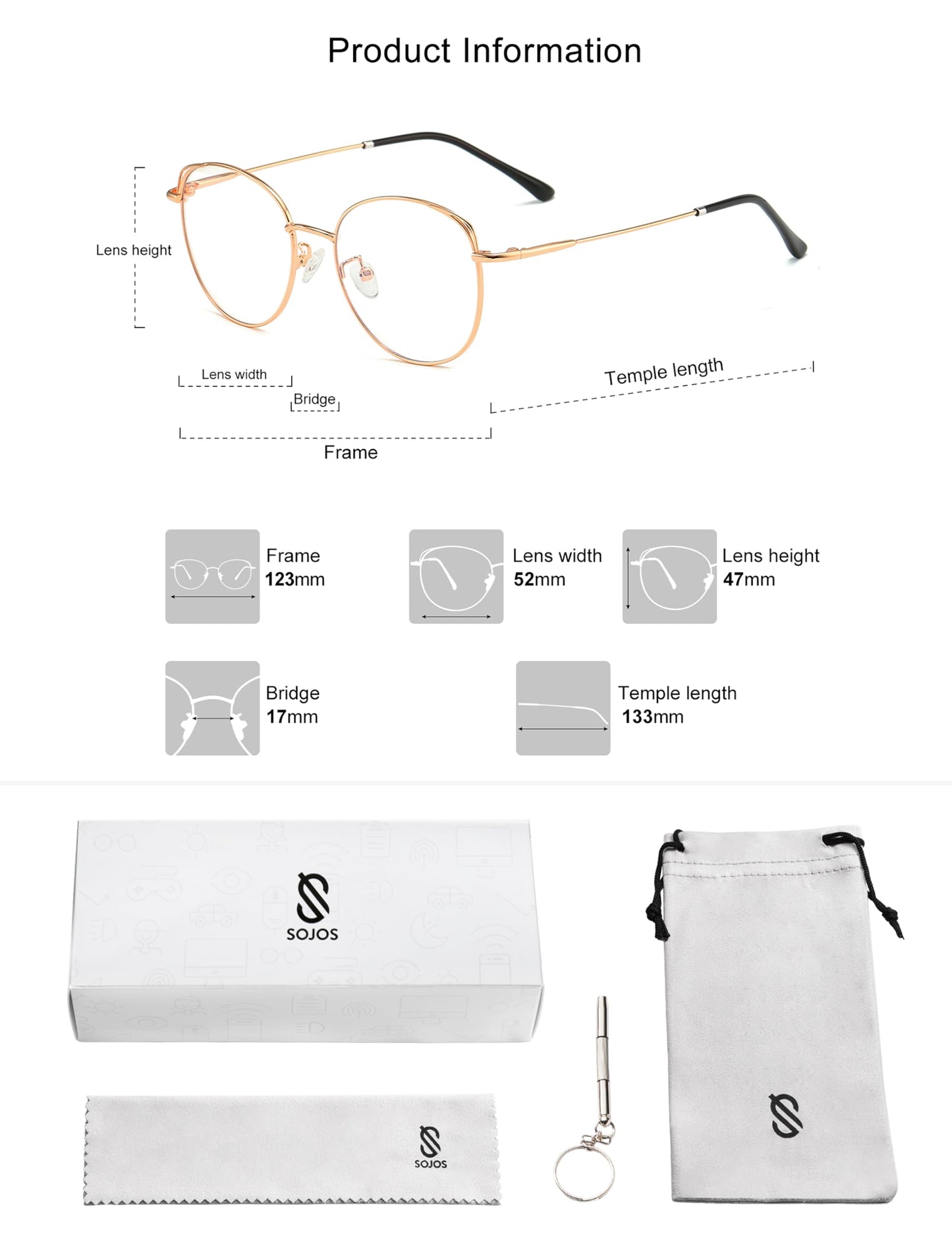 SOJOS Cat Eye Blue Light Blocking Glasses for Woman Hipster Metal Frame Womens Eyeglasses She Young SJ5027, Rose Gold Frame/Anti-Blue Light Lens