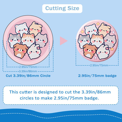 Taddien Round Badge Maker, Round Die Cutter for DIY Button Making and Scrapeboards Cardstocks Cutting, Cutter for Paper Leather PVC Cards, 86mm (3.39in) Cut Size for 75mm Buttons