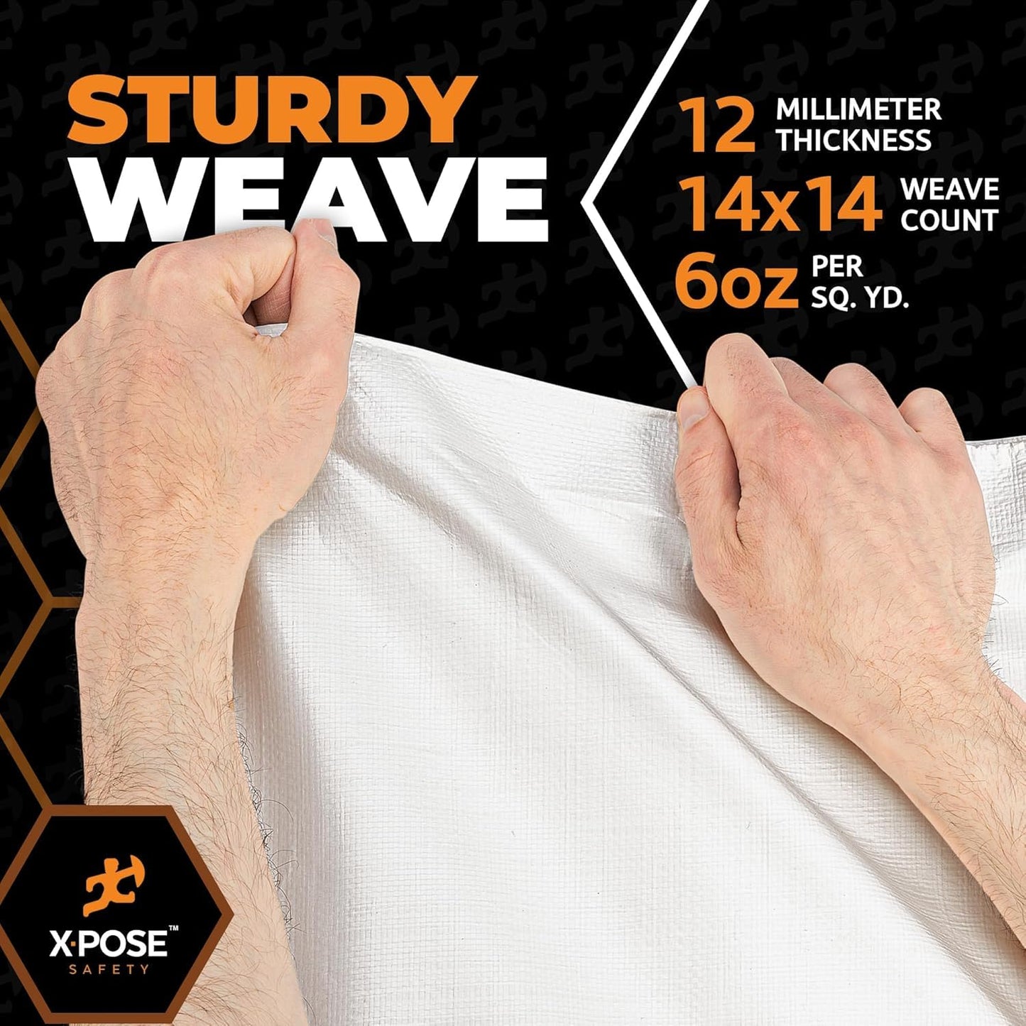 Heavy Duty White Poly Tarp 7' X 40' (2-Pack) - Multipurpose Protective Cover - Durable, Waterproof, Weather Proof, Rip and Tear Resistant - Extra Thick 12 Mil Polyethylene - by Xpose Safety