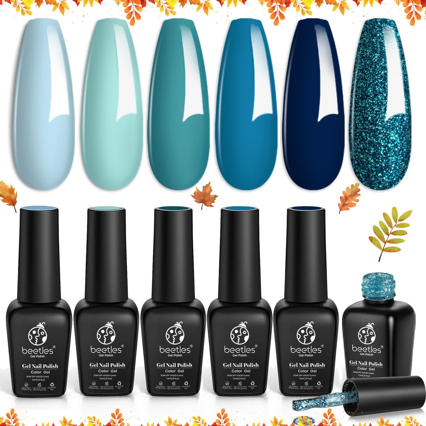 Beetles Halloween Gel Nail Polish Set – Wicked Mystic 8 Colors Gel Polish Kit, Gold Silver Black Green Blue Cat Eye Purple Red Glitter with Nail Art Accessories UV LED Soak Off Manicure Gift for Women