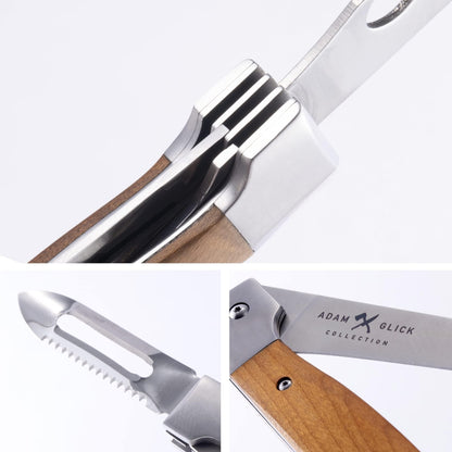 Messermeister Adventure Chef Summit Set, Carbonized Maple - Folding 6” Chef’s Knife, 6” Fillet Knife, Steak Knife, Fork & Spoon, Peeler & Parer, TPE Cutting Board + Waxed Canvas Case
