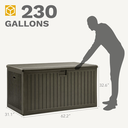DWVO 230 Gallon Resin Outdoor Storage Box, XXL Double-Wall Waterproof Deck Box with Divider, Doubles as Table or Seating with 1000 lbs Capacity, Lockable (Light Brown)
