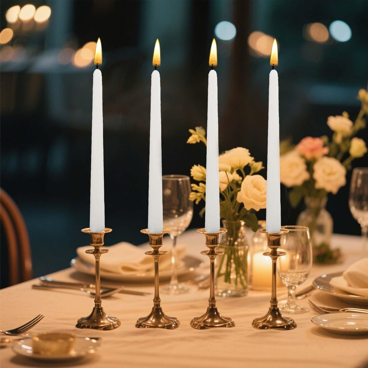 10 inch White Taper Candles-Set of 4 Tapered Candle, Tall Candlesticks,Home Dinner Candle, Party, Wedding, Halloween, Christmas Candles (9.9 inch, White)