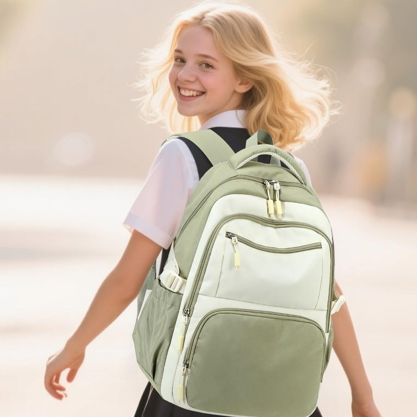 Bluboon Backpacks for School Girls Backpack Kids Bookbag Cute Backpack 8-12 School Supplies (Grass Green Splicing)