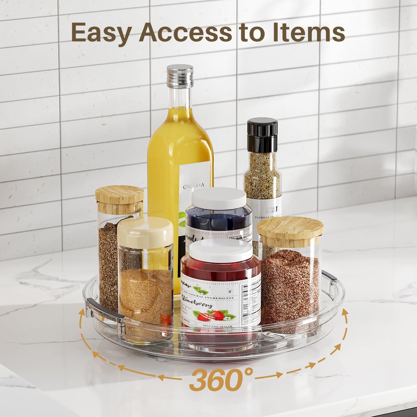 LAMU 3 Pack Lazy Susan Organizer Turntable for Cabinet, Rotating Condiment Organizer for Kitchen Pantry Organizers and Storage, Table Top, Fridge, Countertop, Spice Organization, 9.25'' 10.6'' 12''