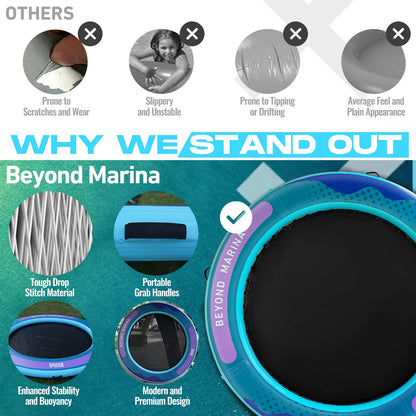 BEYOND MARINA Inflatable Water Hammock Floating Air Dock River Float with Mesh Heavy Duty Round Ring Raft for Pool Lake Ocean Portable Island Platform Pad 8'*6'*6"