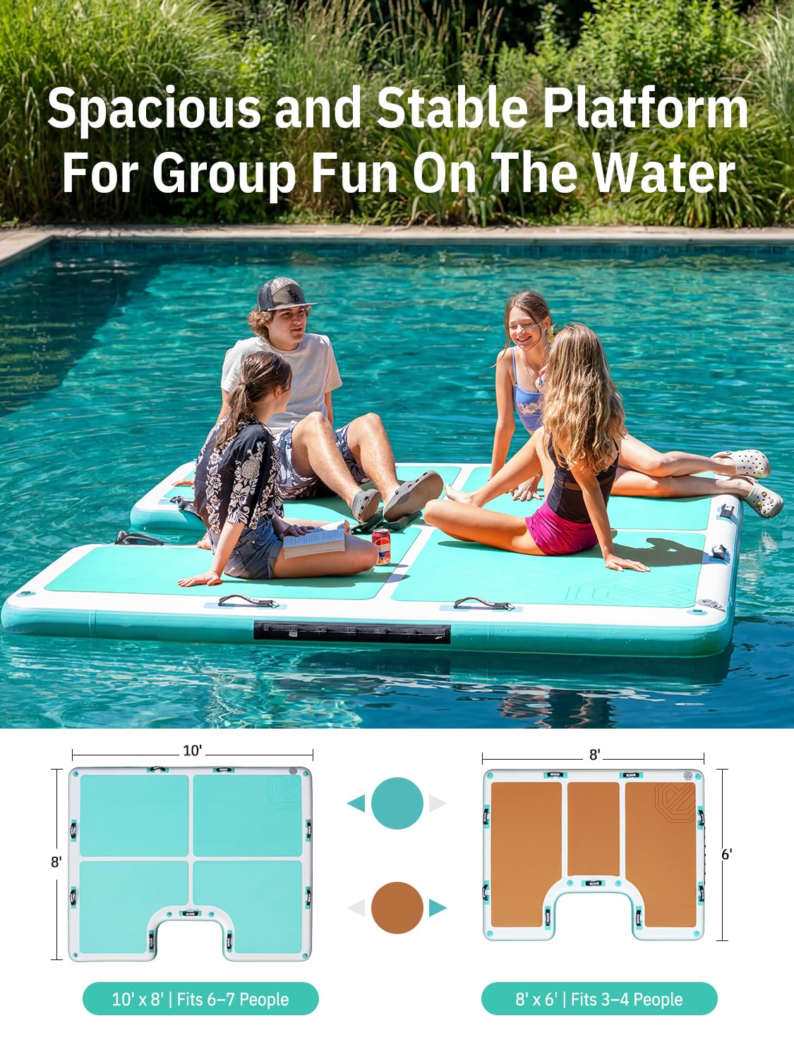 niphean Floating Dock, Non-Slip Inflatable Dock with Upgraded Ladder & 9 Handles, Sturdy Floating Docks for Lakes，Durable Floating Island for Families, Portable Carry Bag, 8×6ft/ 8×10ft