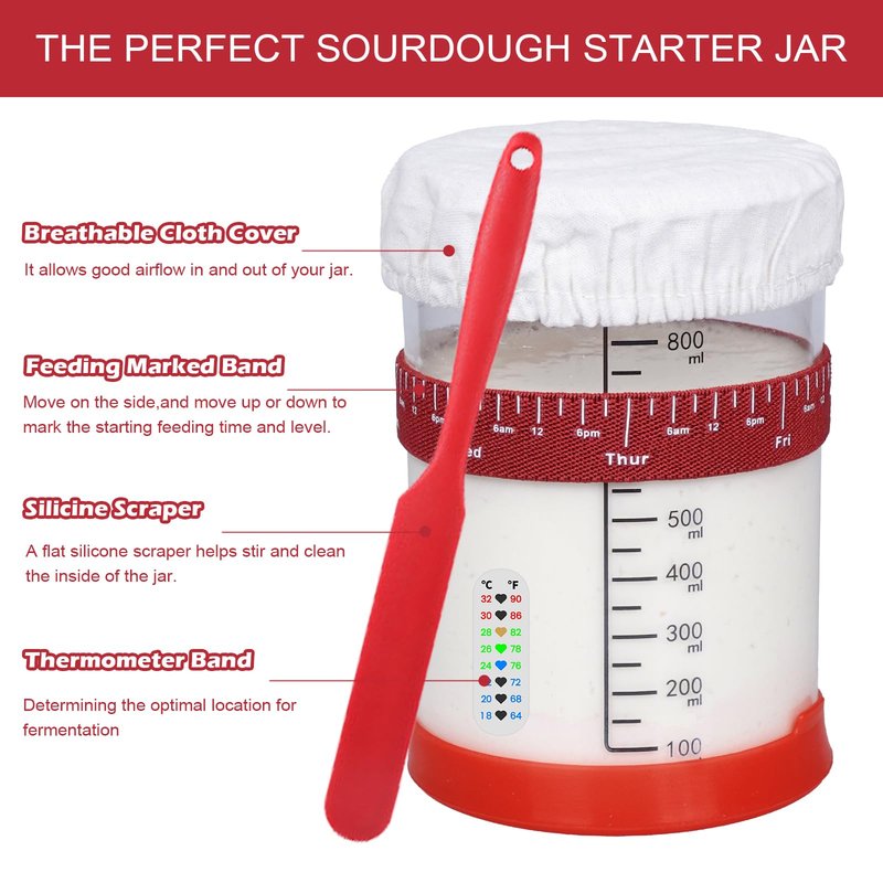 34oz Sourdough Starter Kit, Large Capacity Glass Sourdough Starter Jar, Reusable Starter Set of Sourdough Bread Baking Supplies with 6 Essential Yeast Starter Tools