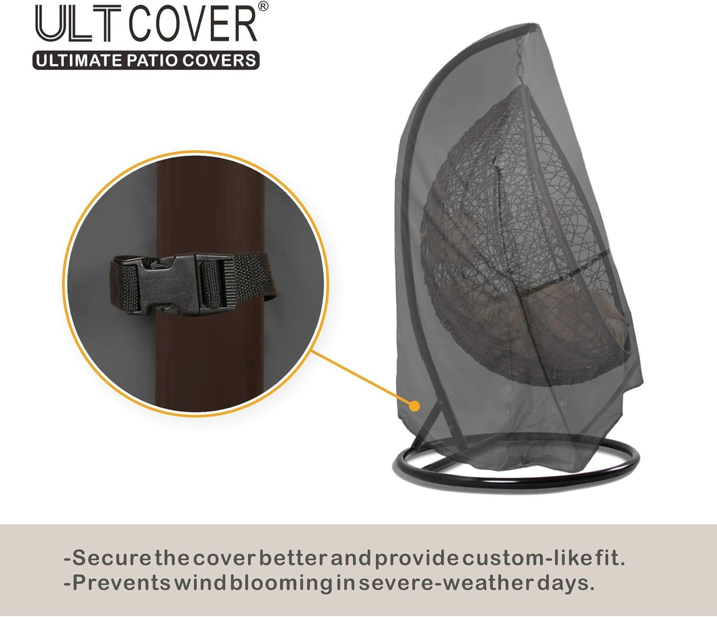 ULTCOVER Patio Egg Chair Cover - Waterproof Protection for Single Seat Swing | 45W x 33D x 68H Inches, Black