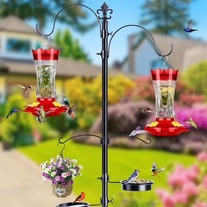 BOLITE Glass Hummingbird Feeders - 15 Ounce Leak-Proof Design with 4 Bee Guards & Ant Moat | Red Stars Decor, 2 Pack