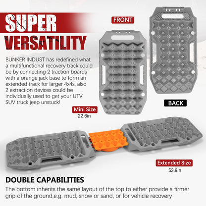 BUNKER INDUST Offroad Traction Boards with Jack Base + 3/4in×20ft Kinetic Recovery Rope with 2 Soft Shackles Kit