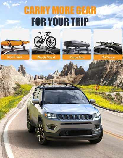KINGGERI 300lbs Lockable Roof Racks Cross Bars Compatible with Jeep Compass 2018-2026, All Aluminum Heavy Duty Crossbars Rooftop Cargo Basket Luggage Kayak Canoe Snowboard Bike SUV Accessories