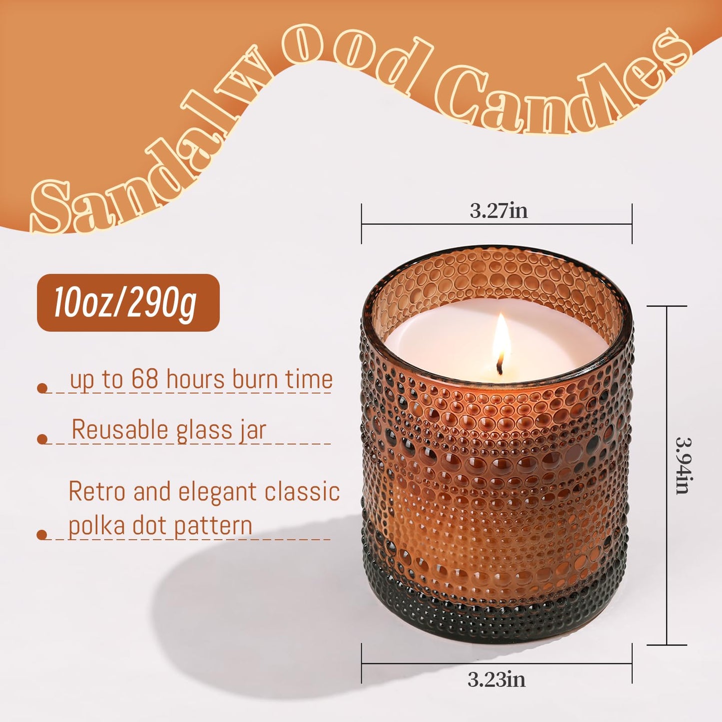 DARJEN Sandalwood Candles for Home- 10oz 68H Natural Soy Wax Aromatherapy Jar Candle with Strong Scent, Decorative Aesthetic Candles for Home Office, Evening Wind-Down, Luxury Gift for Man Cave