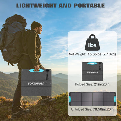 SOKIOVOLA 200W Portable Solar Panels for Power Station, IP68 Waterproof ETFE Foldable Solar Panel Kit 25% High Conversion Efficiency Solar Panel for Camping Outdoor RV Blackout