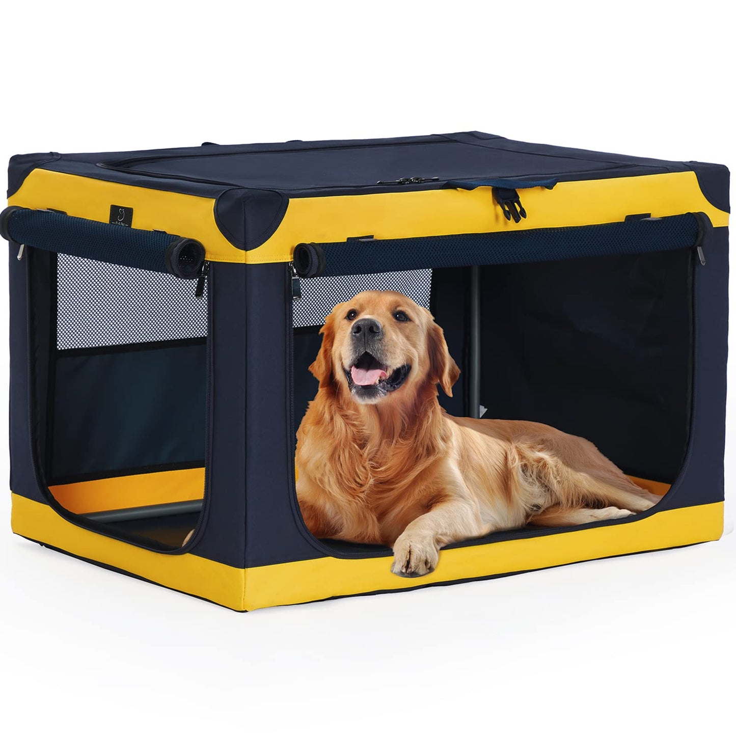Soft-Sided Dog Crate 40 Inch XL by A4PET, Collapsible Foldable Crate for Large Dogs, Breathable Mesh, Washable Cover, Patented Screw Frame, Travel & Car Safe