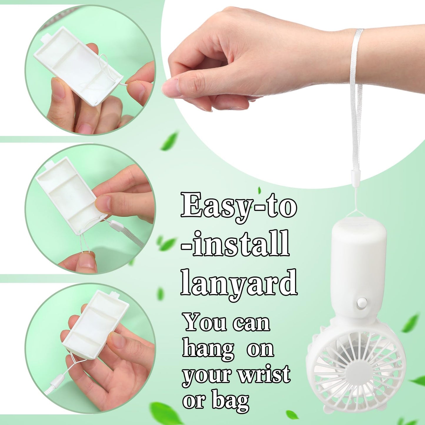 Glooglitter Mini Portable Fans Bulk Handheld Battery Operated Fan with Lanyard Lightweight Personal Fans for Summer Wedding Birthday Party School Office Cooling Gift(White,48 Pcs)