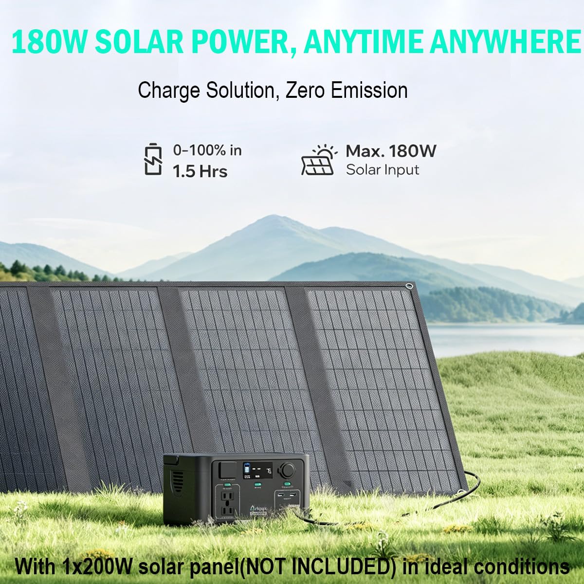 Arkpax Portable Power Station 300W, 600W Peak Backup LiFePO4 Battery, 192Wh Solar Generator with 120V Pure Sine Wave AC Outlet for Camping Emergency Travel Outdoor Home Blackout
