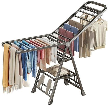 Mimiblack Clothes Airer Drying Rack Foldable with Wheels for Clothing&Bedding&Towels,Sturdy Laundry Dryer Stand for Indoor & Outdoor Use 70.8" L×17.7" W, Gray
