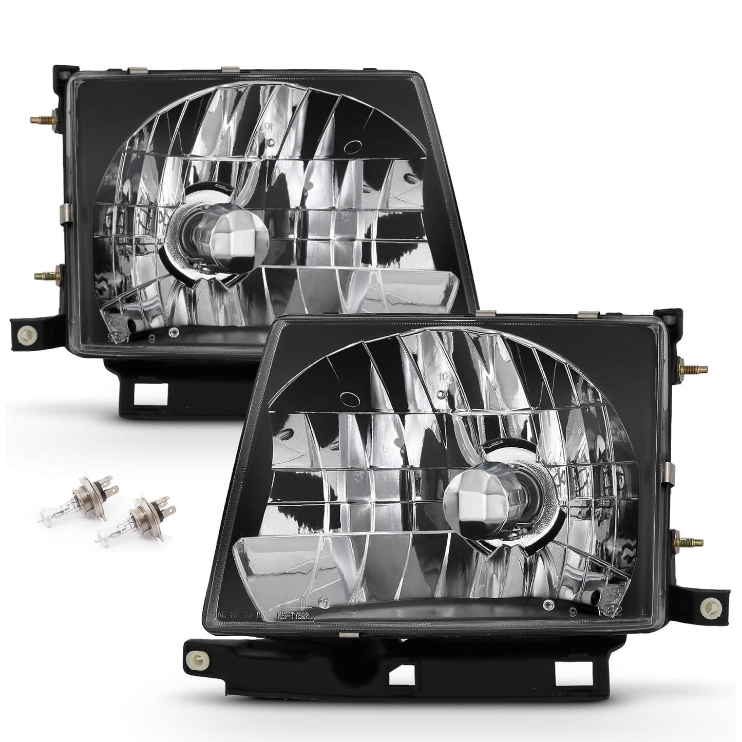Black For 1997 1998 1999 2000 Toyota Tacoma Headlight Headlamp Assembly Compatible with 97-00 Toyota Tacoma Replacement Head Lights Clear L+R w/Bulbs