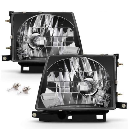 Black For 1997 1998 1999 2000 Toyota Tacoma Headlight Headlamp Assembly Compatible with 97-00 Toyota Tacoma Replacement Head Lights Clear L+R w/Bulbs