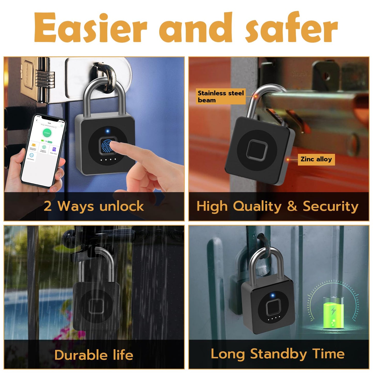 Pothunder Fingerprint Padlock, Fingerprint Lock with APP, Padlock with Keyless Biometric, Smart Padlock Waterproof Suitable for Gym, Locker, Gates, Fence and Storage, YL-P6BF