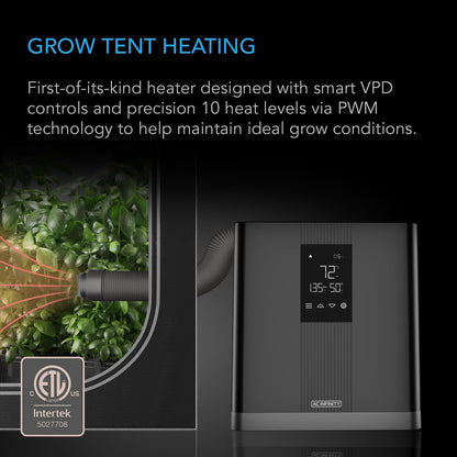 AC Infinity THERMOFORGE T3, Environmental Grow Tent Heater with VPD Temperature Controller, 10-Level PTC Heating and Included Extension Hose for Tents, Rooms, Greenhouses