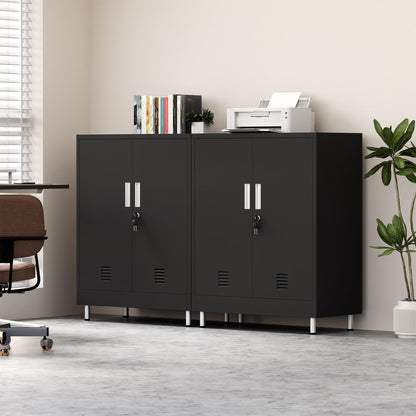 JINGUR Metal Storage Cabinet with Locking Doors and 2 Adjustable Shelves, Lockable Storage Cabinet for Home Office Garage Pantry Living Room (Black)