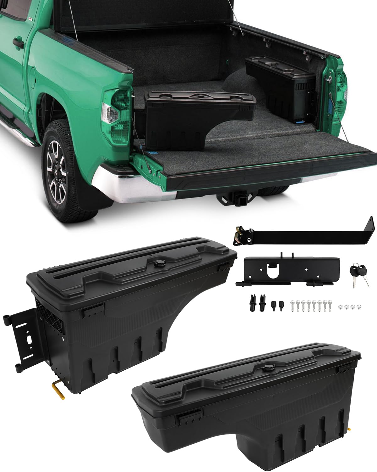 SCITOO Truck Bed Tool Box for Dodge Ram 1500 2019-2021 Left & Right Side,Multi-Compartment Dividers Organized Storage,Heavy Duty & No-Drill Installation
