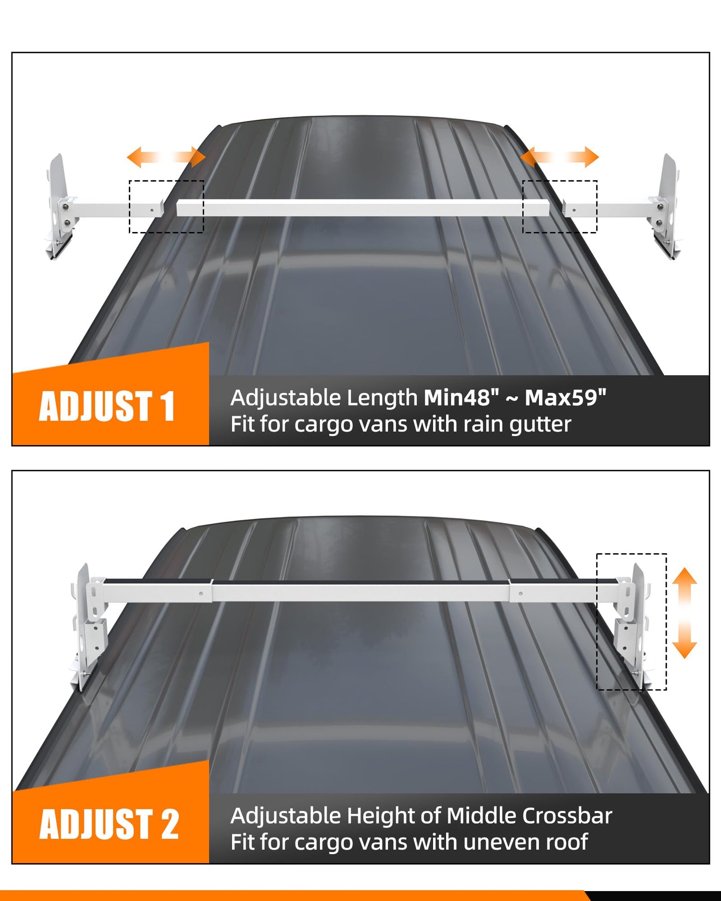 MELIPRON 850 lbs Van Roof Ladder Rack Fit for Chevy Express 1500 2500 3500, for 1996–2025 Cargo Vans with Rain Gutters, No Drill, Heavy Duty for Commercial Use