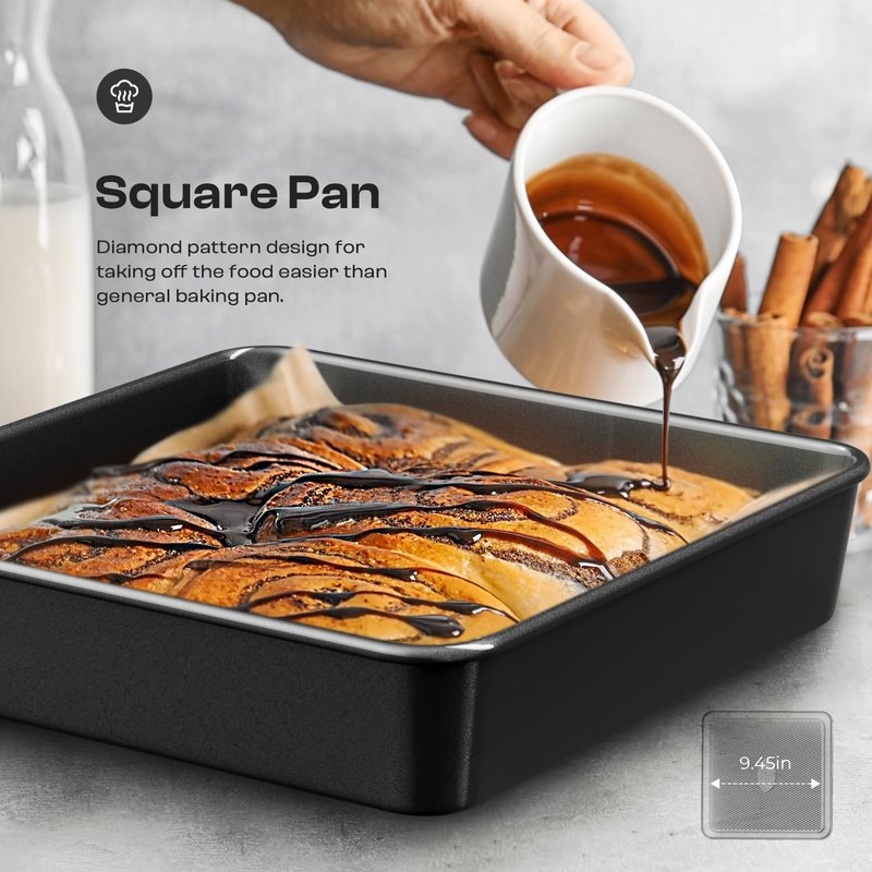 Slow Slog Nonstick Baking Pans Set, 8-Piece Stackable Bakeware Sets, Non-Toxic Oven Pan Set, Includes Baking Sheet, Cake Pan, Muffin Pan, Loaf Pan, Square Pan, Cookie Sheet & Roasting Pan, Black