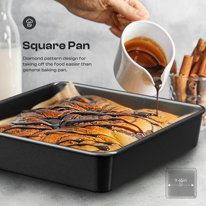 Slow Slog Nonstick Baking Pans Set, 8-Piece Stackable Bakeware Sets, Non-Toxic Oven Pan Set, Includes Baking Sheet, Cake Pan, Muffin Pan, Loaf Pan, Square Pan, Cookie Sheet & Roasting Pan, Black