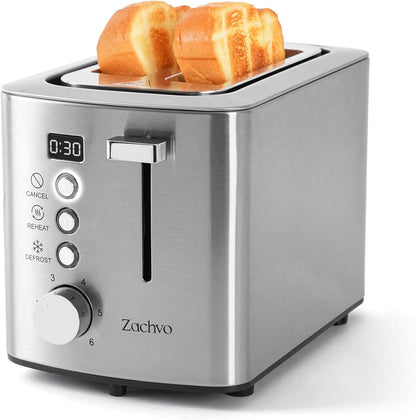 Skiennix 2-Slice Toaster - Wide Slots for Bread & Bagels, Stainless Steel with Digital Countdown & 6 Shade Settings
