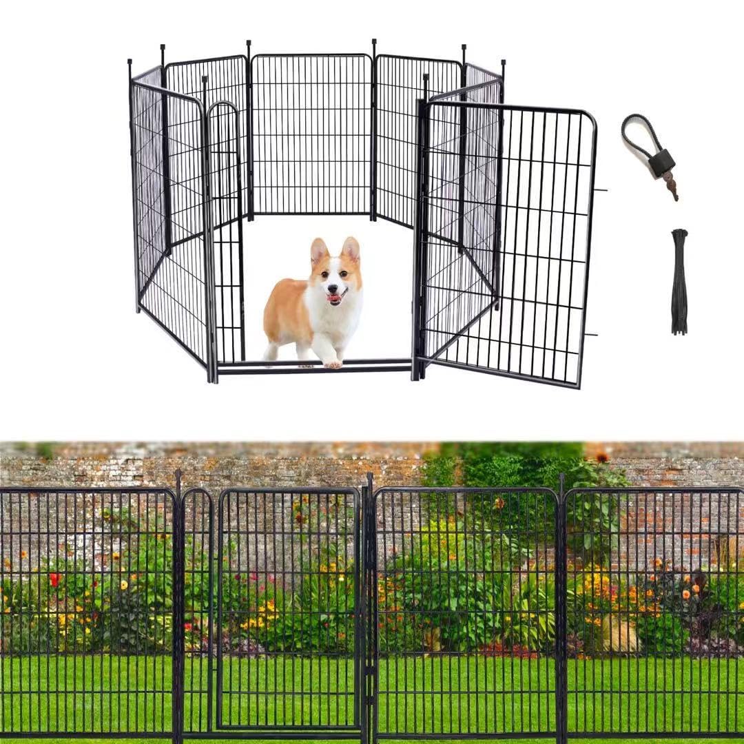 Getlay Garden Fencing 48in High, 8 Panels Total 17.7 Ft(L) Dog Fence Outdoor for Yard, Gate 21 in Wide with Low Sills. Lattice Panels for Outside, Dog Digging Fence Barrier, Garden Fences and Borders