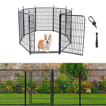 Getlay Garden Fencing 48in High, 8 Panels Total 17.7 Ft(L) Dog Fence Outdoor for Yard, Gate 21 in Wide with Low Sills. Lattice Panels for Outside, Dog Digging Fence Barrier, Garden Fences and Borders