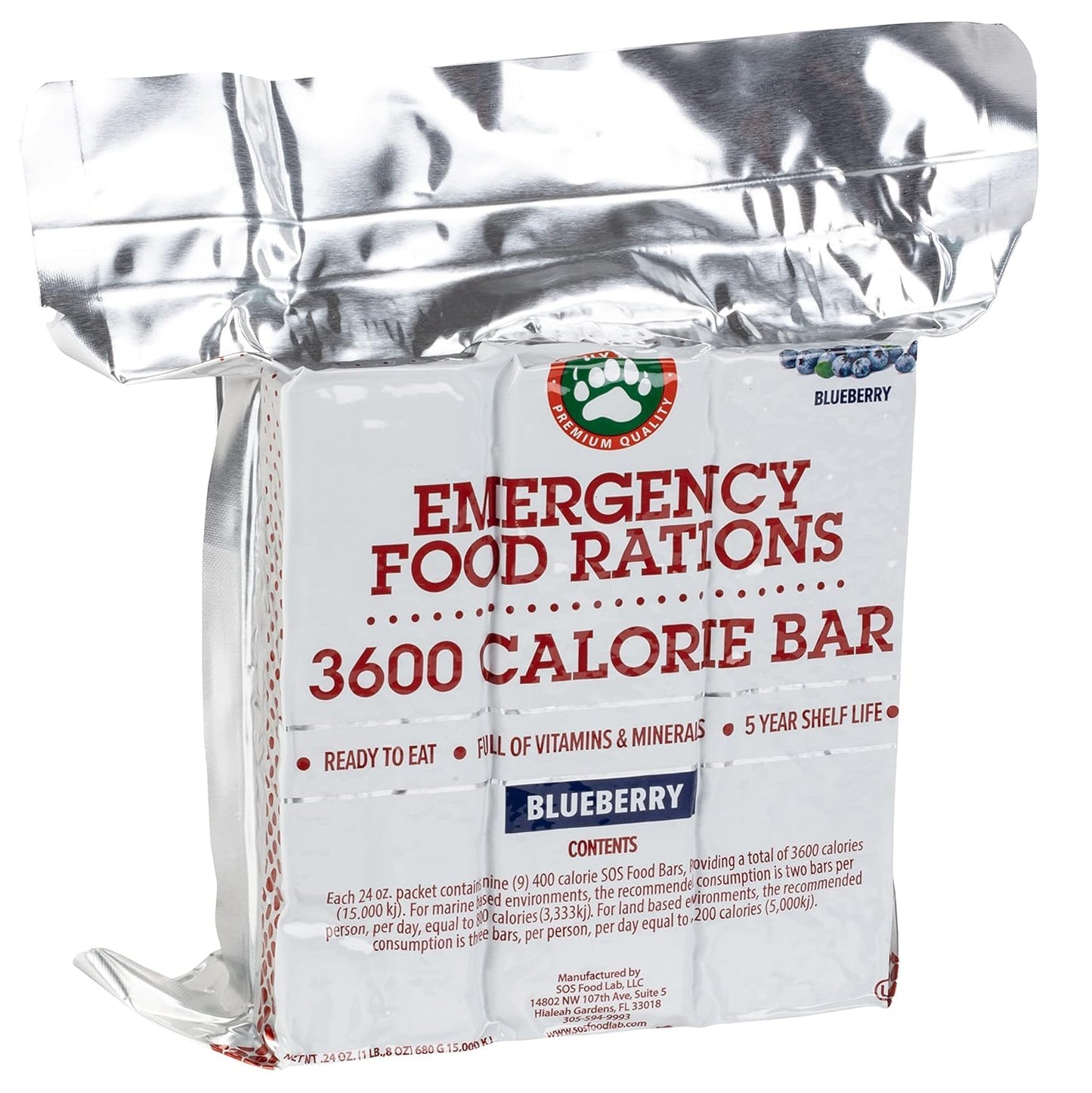 Emergency Food Rations- Case of Ten 3600 Calorie Blueberry Bar - 30 Day, 4 Week Value Supply For Disaster, Hurricane - Less Sugar, More Nutrients - 5 Year Shelf Life