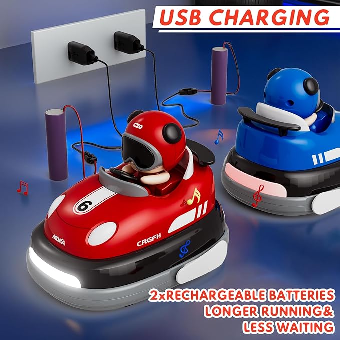 2-Player Battle 2-5 rc Car Toddler Boys Easter Toy | Cartoon Remote Control Bumper Cars with Light &amp Sound – Racing Set (Drift + Collision Modes) | 360° Spinning | Rechargeable Kids’ Race Cars