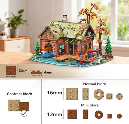 Overwater Cabin Mini Building Set with Light 2423 PCS Wooden Forest House Building Block Toy with Boat Bike Animals Home Decor Treehouse Construction Model Kit for Adults Teens Boys Girls 12+