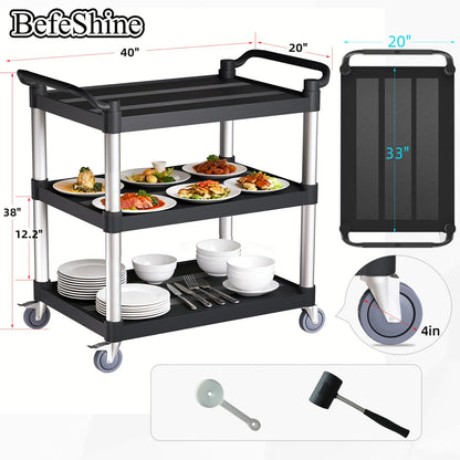 Utility Cart with Tangle-Free Wheels, Large Size 3 Tier Rolling Service Cart with Wheels(2 with Brakes), Heavy Duty 450 Lbs Capacity,Commercial Serving Cart for Home, Office, Restaurant, Warehouse.